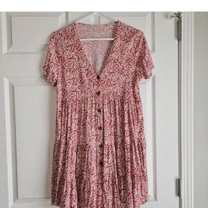 Ditsy Floral Button Mini Dress Babydoll Red White Cottagecore Boho Feminine S